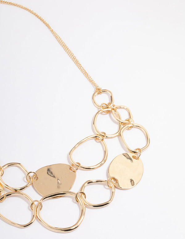 Gold Mixed Irregular Disc Necklace