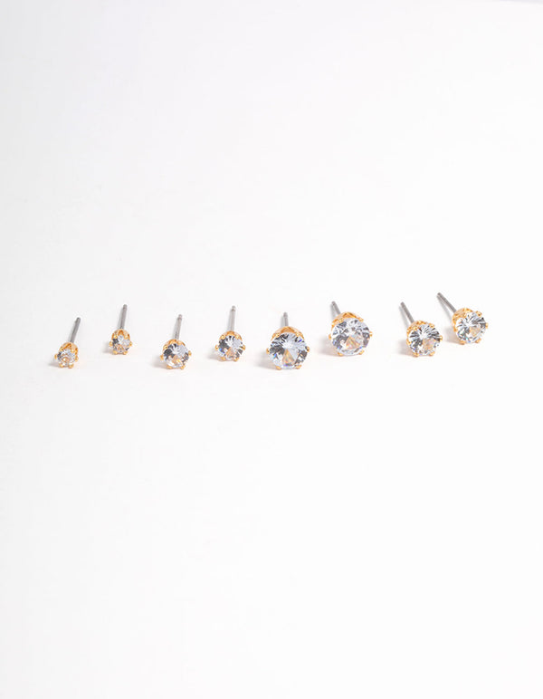 Gold Plated Cubic Zirconia Ascending Earrings 8-Pack