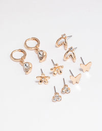 Gold Diamante Flower Butterfly Earrings 5-Pack - link has visual effect only