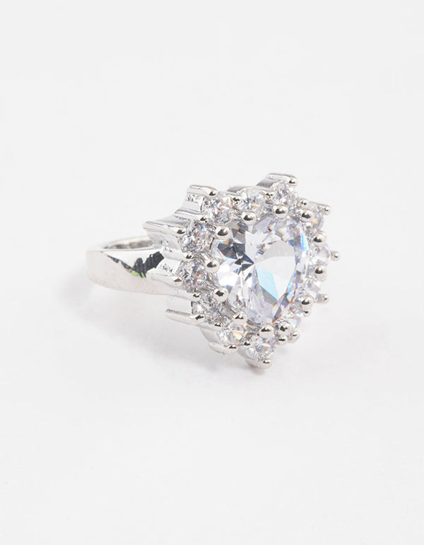 Rhodium Grand Heart Ring