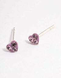 Sterling Silver Pink Pave Heart Stud Earrings - link has visual effect only