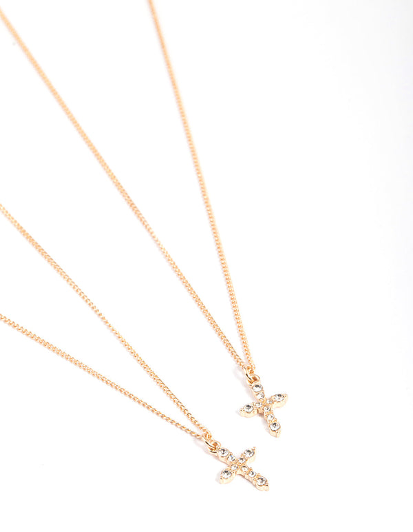 Gold Classic Diamante Cross Necklace Pack