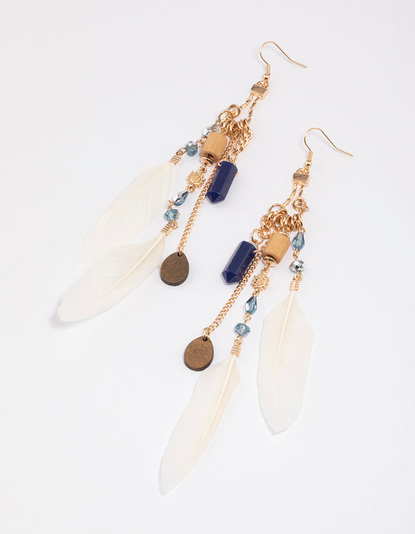 Gold Feather Chain Drop Earrings