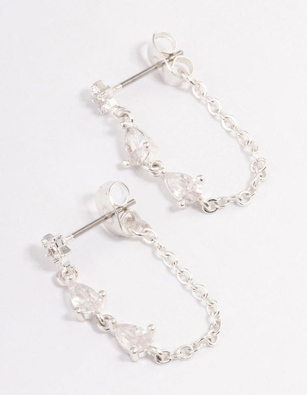 Silver Plated Cubic Zirconia Star Chain Drop Earrings