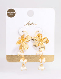 Gold Plated Large Flower Freshwater Pearls Cluster Earrings - link has visual effect only