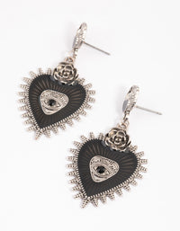 Rhodium Enamel Heart Rose Drop Earrings - link has visual effect only