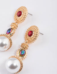 Gold Mixed Jewel Pearl Drop Earrings - link has visual effect only