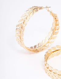 Gold Hammered Leaf Wrapped Hoop Earrings - link has visual effect only