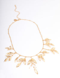 Gold Dainty Leaf & Pearl Necklace - link has visual effect only