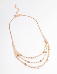 Gold Triple Row Mixed Circle Beaded Necklace - link has visual effect only