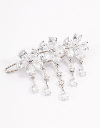 Rhodium Cubic Zirconia Triple Flower Droplet Hair Clips Pack - link has visual effect only