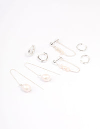 Silver Plated Freshwater Pearls Thread Through Earrings - link has visual effect only