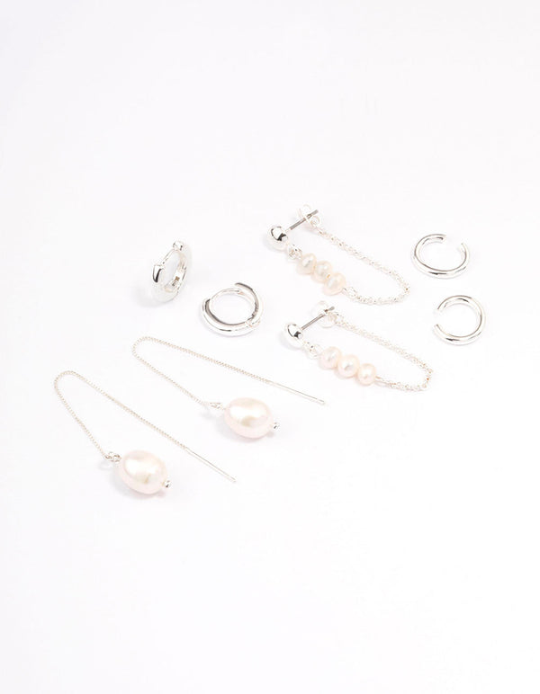 Silver Plated Freshwater Pearls Thread Through Earrings