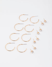 Gold Classic Diamante & Hoop Earrings 8-Pack - link has visual effect only