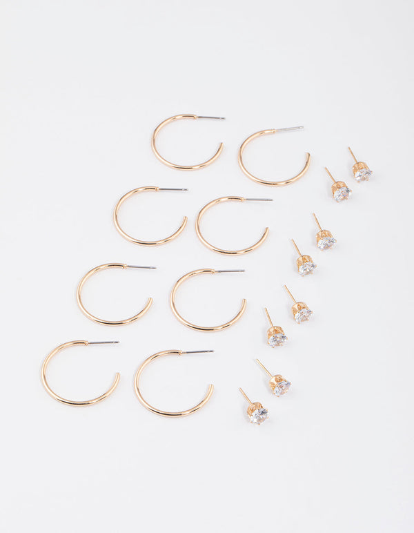 Gold Classic Diamante & Hoop Earrings 8-Pack