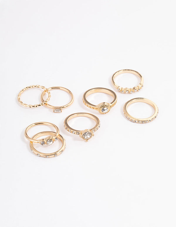 Gold Crystal Halo Diamante Ring 8-Pack - Lovisa
