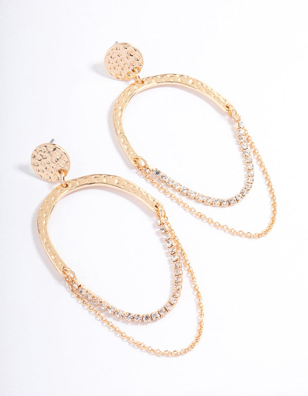 Gold Hammered Double Chain Drop Earrings