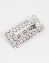 Rhodium Pearl Barrette Hair Clip - link has visual effect only