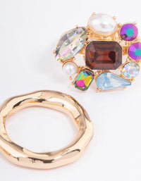 Gold Small Jewels Statement Pack Ring - link has visual effect only