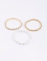 Gold Pearl & Diamante Stretch Bacelet Pack - link has visual effect only