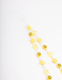 Pearl Smiley & Star Motif Phone Strap - link has visual effect only