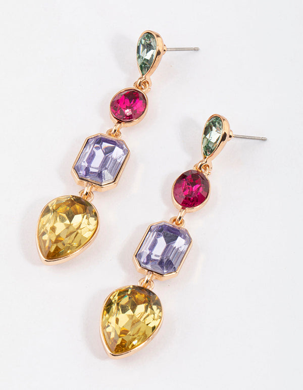 Gold Multi Crystal Drop Earrings