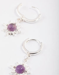 Silver Amethyst Starburst Huggie Earrings - link has visual effect only