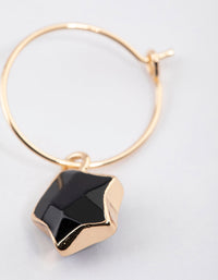 Gold Black Onyx Mini Star Hoop Earrings - link has visual effect only