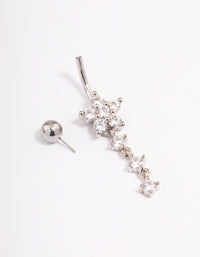 Surgical Steel Cubic Zirconia Flower Triple Charm Belly Ring - link has visual effect only