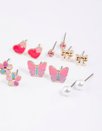 Kids Gold Butterfly Heart Stud Earrings 6-Pack - link has visual effect only