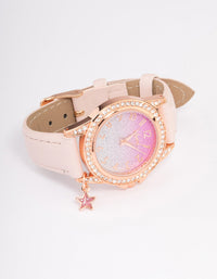 Kids Rose Gold Star Glitter Faux Leather Watch Lovisa