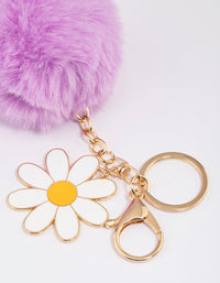 Kids Fabric Daisy Pom Pom Key Ring - link has visual effect only