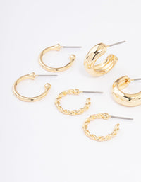 Gold Plated Smooth Chunky Hoop Earrings 4-Pack - link has visual effect only