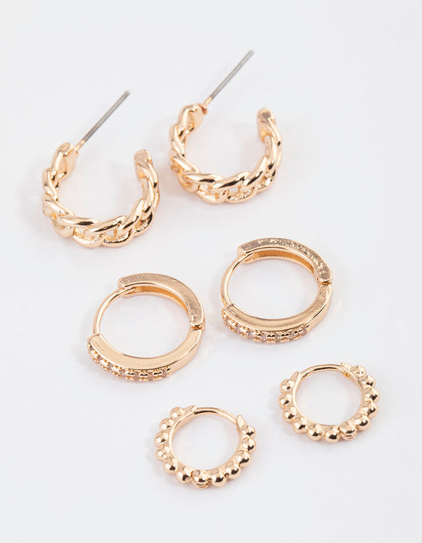 Lovisa Triple Band Diamante Hoop Earrings in Gold