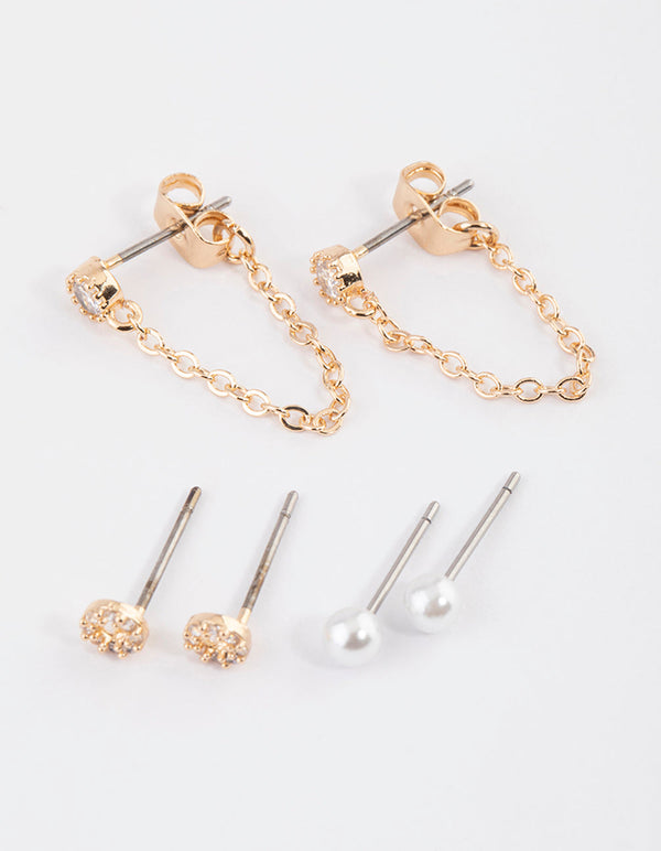 Gold Pearly & Diamante Stud Earrings Pack