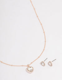 Rose Gold Heart Halo Necklace & Stud Earrings Set - link has visual effect only