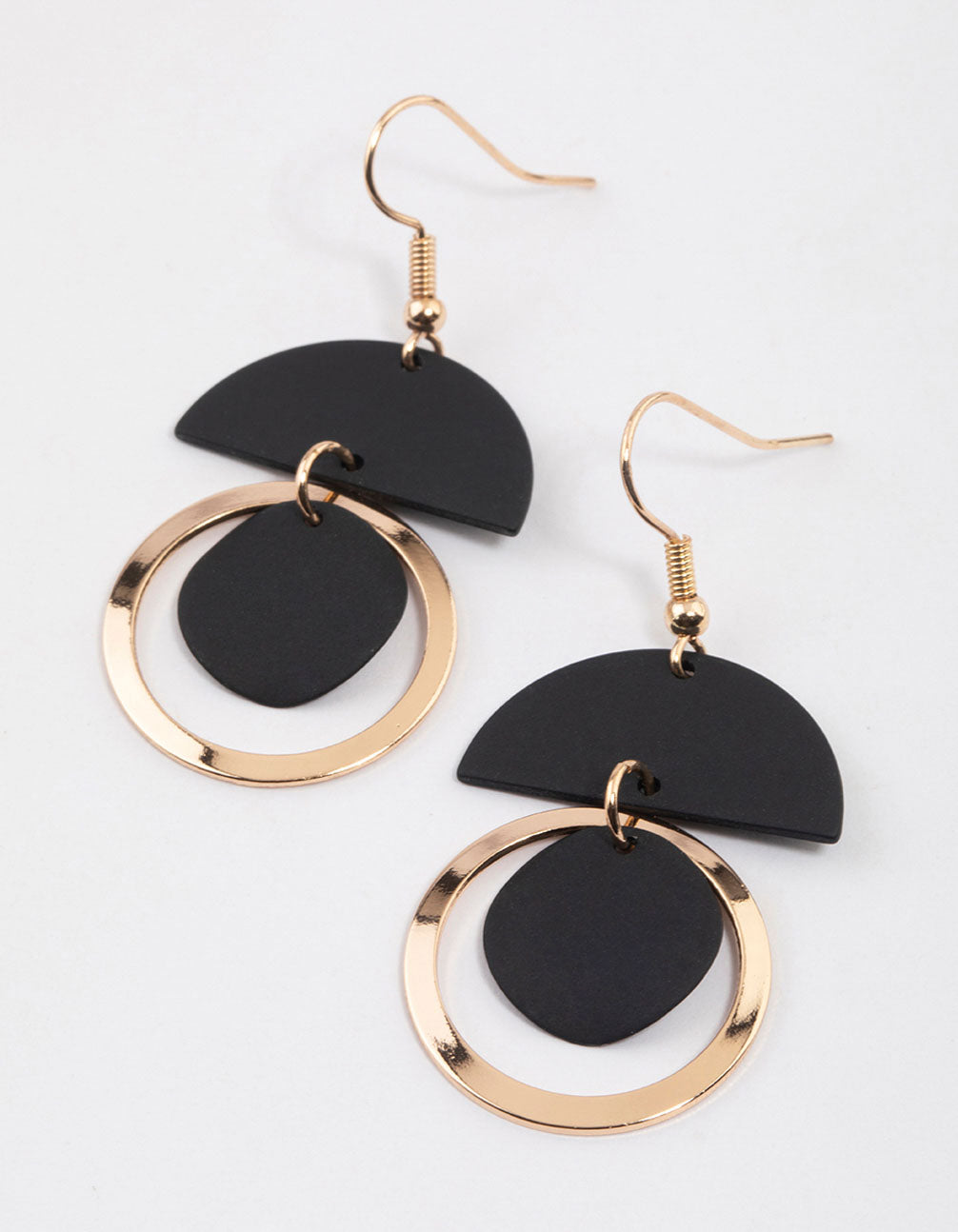 Black Semi-Precious & Open Circle Drop Earrings - Lovisa