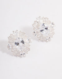 Silver Plated Cubic Zirconia Oval Halo Stud Earrings - link has visual effect only