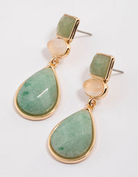 Gold Green Aventurine Mixed Shape Drop Earrings - link has visual effect only