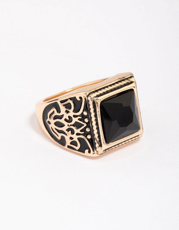 Antique Gold Square Black Antique Ring