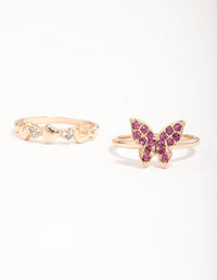 Gold Flower Butterfly Ring Pack - link has visual effect only