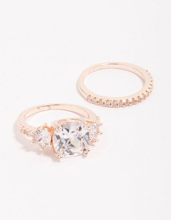 Rose Gold Triple Stone Ring Set