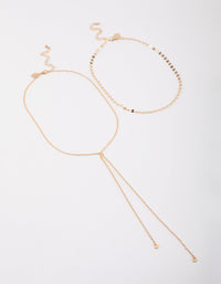 Gold Disc Link Layered Necklace - link has visual effect only