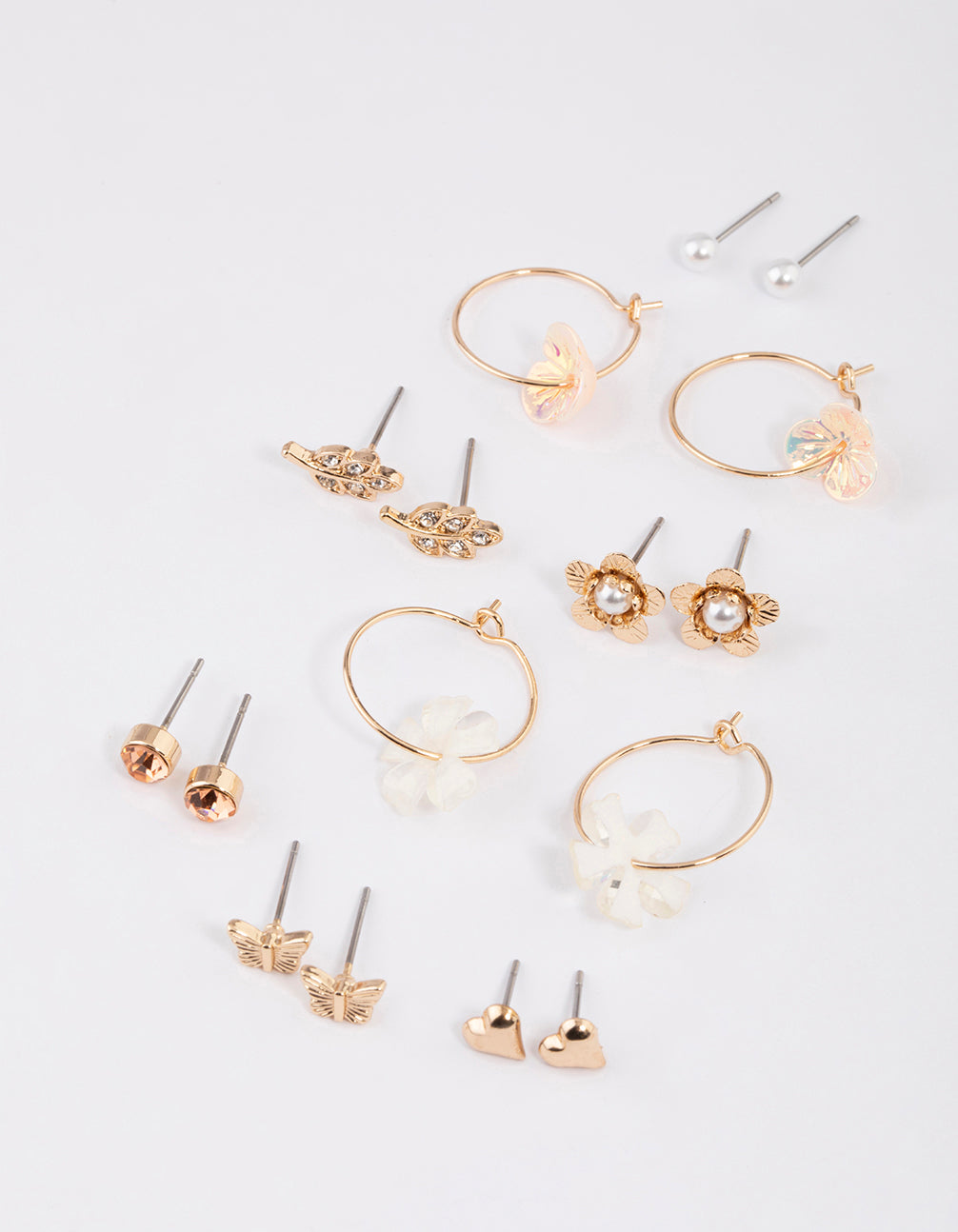 Gold Butterfly Motif Stud & Hoop Earrings 8-Pack - Lovisa