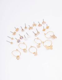 Gold Stone Bow & Floral Earring 12-Pack - link has visual effect only