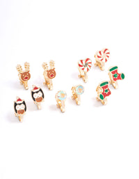 Kids Gold Christmas Clip On Earrings 5-Pack - link has visual effect only