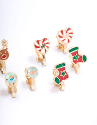 Kids Gold Christmas Clip On Earrings 5-Pack - link has visual effect only