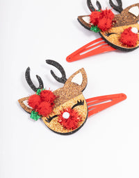 Kids Fabric Christmas Reindeer Hair Snaps Pack - link has visual effect only