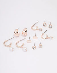 Rose Gold Diamante & Pearl Mixed Earrings 6-Pack - link has visual effect only