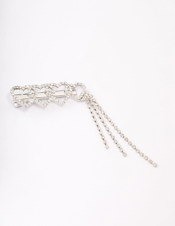 Rhodium Heart Diamante Cupchain Hair Clip